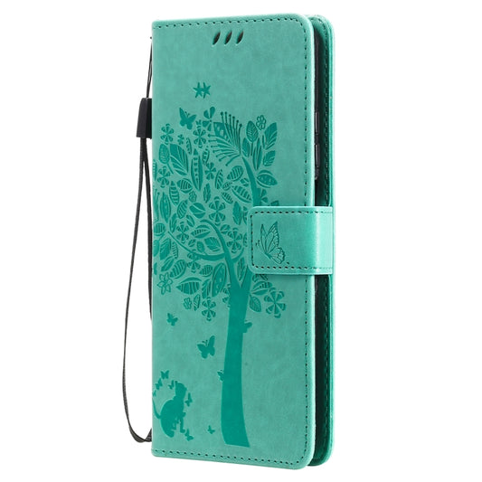 Tree & Cat Pattern Pressed Printing Horizontal Flip PU Leather Case with Holder & Card Slots & Wallet & Lanyard, For Xiaomi Redmi Note 10 4G, For Xiaomi Redmi Note 10 Pro, For Samsung Galaxy A32 4G, For Samsung Galaxy S21 FE