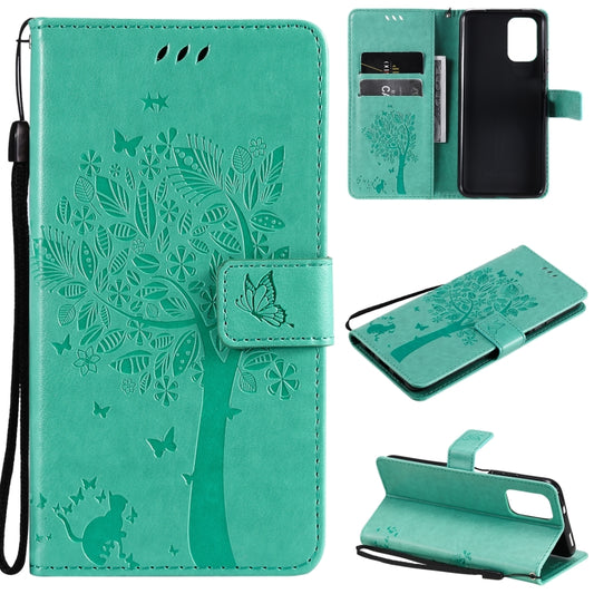 Tree & Cat Pattern Pressed Printing Horizontal Flip PU Leather Case with Holder & Card Slots & Wallet & Lanyard, For Xiaomi Redmi Note 10 4G, For Xiaomi Redmi Note 10 Pro, For Samsung Galaxy A32 4G, For Samsung Galaxy S21 FE