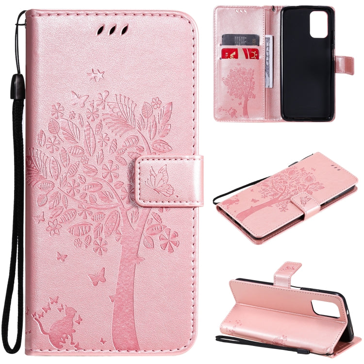 Tree & Cat Pattern Pressed Printing Horizontal Flip PU Leather Case with Holder & Card Slots & Wallet & Lanyard, For Xiaomi Redmi Note 10 4G, For Xiaomi Redmi Note 10 Pro, For Samsung Galaxy A32 4G, For Samsung Galaxy S21 FE
