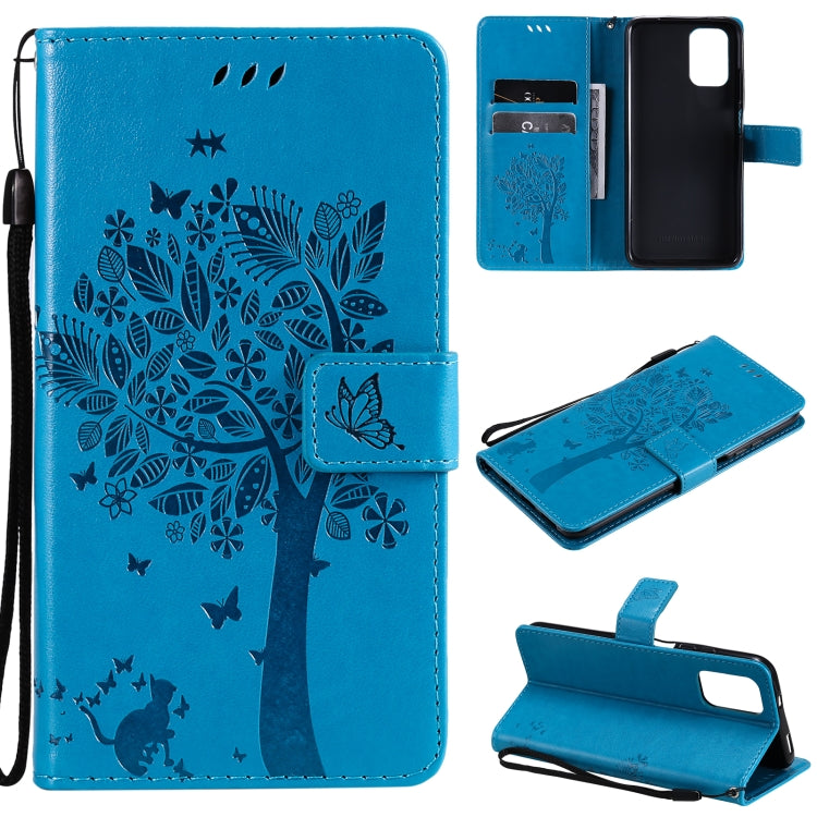 Tree & Cat Pattern Pressed Printing Horizontal Flip PU Leather Case with Holder & Card Slots & Wallet & Lanyard, For Xiaomi Redmi Note 10 4G, For Xiaomi Redmi Note 10 Pro, For Samsung Galaxy A32 4G, For Samsung Galaxy S21 FE
