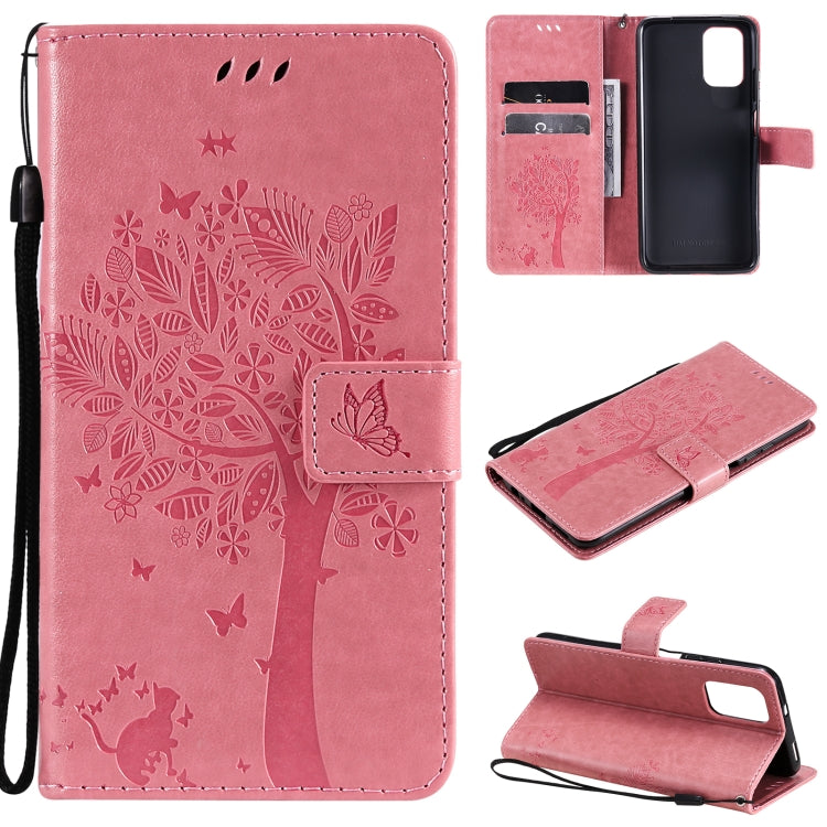 Tree & Cat Pattern Pressed Printing Horizontal Flip PU Leather Case with Holder & Card Slots & Wallet & Lanyard, For Xiaomi Redmi Note 10 4G, For Xiaomi Redmi Note 10 Pro, For Samsung Galaxy A32 4G, For Samsung Galaxy S21 FE