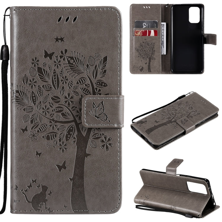 Tree & Cat Pattern Pressed Printing Horizontal Flip PU Leather Case with Holder & Card Slots & Wallet & Lanyard, For Xiaomi Redmi Note 10 4G, For Xiaomi Redmi Note 10 Pro, For Samsung Galaxy A32 4G, For Samsung Galaxy S21 FE