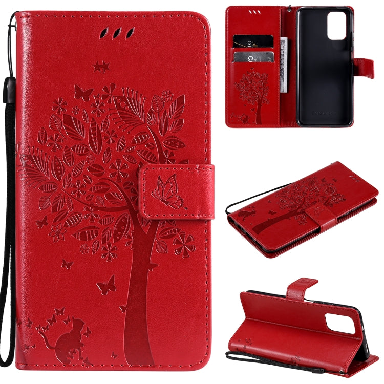 Tree & Cat Pattern Pressed Printing Horizontal Flip PU Leather Case with Holder & Card Slots & Wallet & Lanyard, For Xiaomi Redmi Note 10 4G, For Xiaomi Redmi Note 10 Pro, For Samsung Galaxy A32 4G, For Samsung Galaxy S21 FE