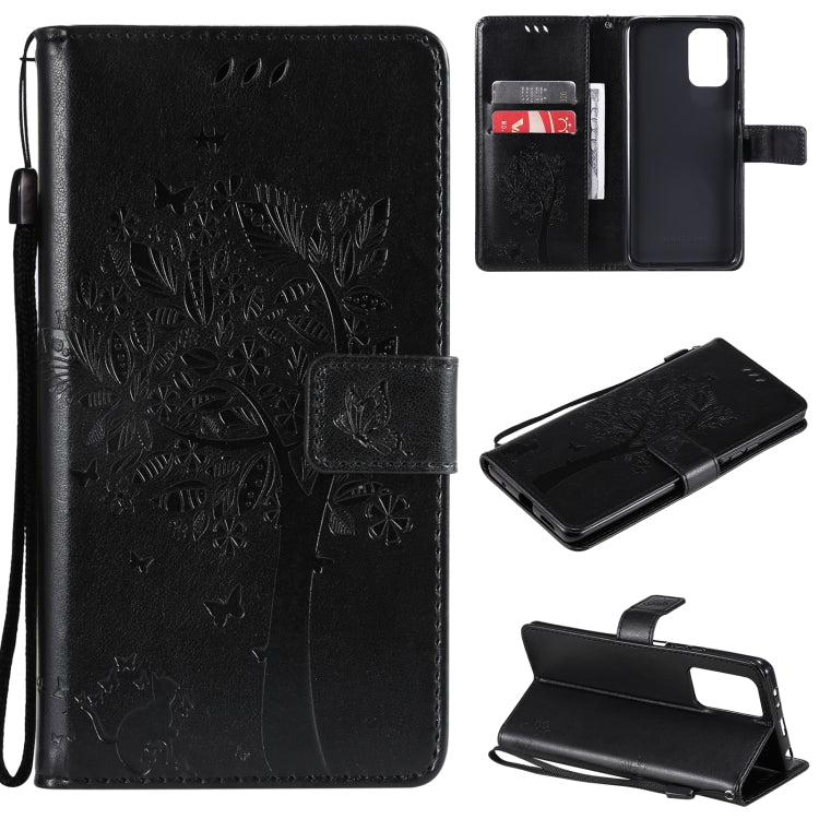 Tree & Cat Pattern Pressed Printing Horizontal Flip PU Leather Case with Holder & Card Slots & Wallet & Lanyard, For Xiaomi Redmi Note 10 4G, For Xiaomi Redmi Note 10 Pro, For Samsung Galaxy A32 4G, For Samsung Galaxy S21 FE
