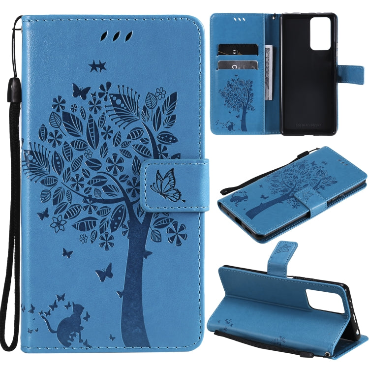 Tree & Cat Pattern Pressed Printing Horizontal Flip PU Leather Case with Holder & Card Slots & Wallet & Lanyard, For Xiaomi Redmi Note 10 4G, For Xiaomi Redmi Note 10 Pro, For Samsung Galaxy A32 4G, For Samsung Galaxy S21 FE