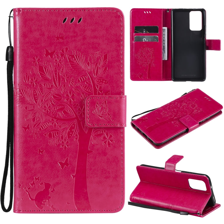 Tree & Cat Pattern Pressed Printing Horizontal Flip PU Leather Case with Holder & Card Slots & Wallet & Lanyard, For Xiaomi Redmi Note 10 4G, For Xiaomi Redmi Note 10 Pro, For Samsung Galaxy A32 4G, For Samsung Galaxy S21 FE