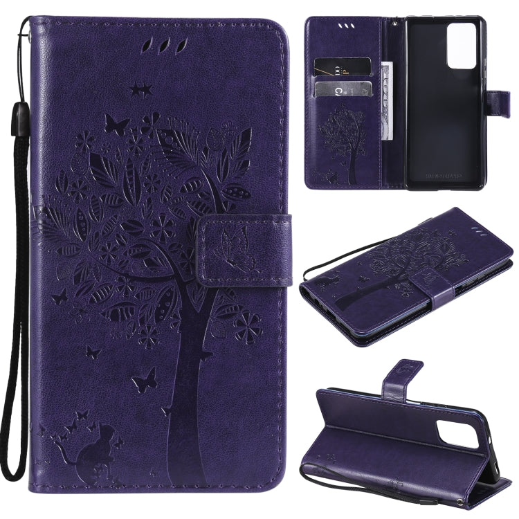 Tree & Cat Pattern Pressed Printing Horizontal Flip PU Leather Case with Holder & Card Slots & Wallet & Lanyard, For Xiaomi Redmi Note 10 4G, For Xiaomi Redmi Note 10 Pro, For Samsung Galaxy A32 4G, For Samsung Galaxy S21 FE