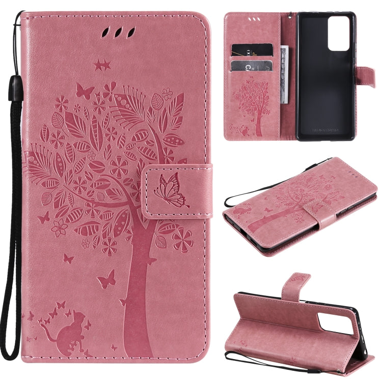 Tree & Cat Pattern Pressed Printing Horizontal Flip PU Leather Case with Holder & Card Slots & Wallet & Lanyard, For Xiaomi Redmi Note 10 4G, For Xiaomi Redmi Note 10 Pro, For Samsung Galaxy A32 4G, For Samsung Galaxy S21 FE