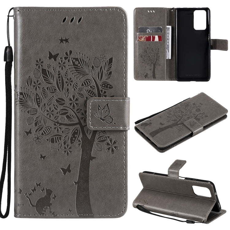 Tree & Cat Pattern Pressed Printing Horizontal Flip PU Leather Case with Holder & Card Slots & Wallet & Lanyard, For Xiaomi Redmi Note 10 4G, For Xiaomi Redmi Note 10 Pro, For Samsung Galaxy A32 4G, For Samsung Galaxy S21 FE