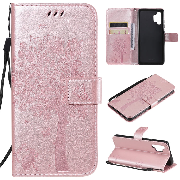 Tree & Cat Pattern Pressed Printing Horizontal Flip PU Leather Case with Holder & Card Slots & Wallet & Lanyard, For Xiaomi Redmi Note 10 4G, For Xiaomi Redmi Note 10 Pro, For Samsung Galaxy A32 4G, For Samsung Galaxy S21 FE