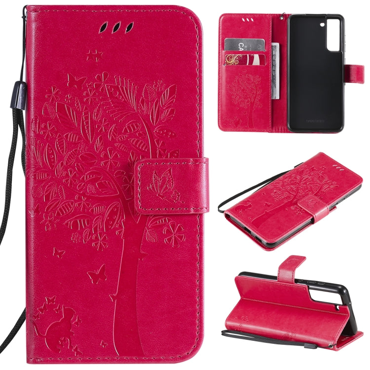 Tree & Cat Pattern Pressed Printing Horizontal Flip PU Leather Case with Holder & Card Slots & Wallet & Lanyard, For Xiaomi Redmi Note 10 4G, For Xiaomi Redmi Note 10 Pro, For Samsung Galaxy A32 4G, For Samsung Galaxy S21 FE