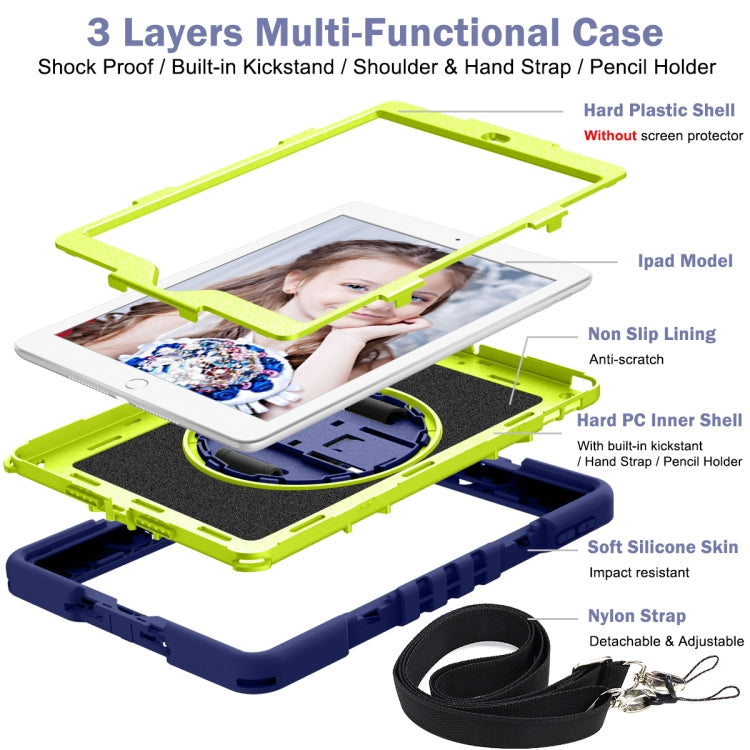 360 Degree Rotation Contrast Color Shockproof Silicone + PC Case with Holder & Hand Grip Strap & Shoulder Strap, For iPad 9.7 2018 / 2017, For iPad 10.2 2021 / 2020 / 2019, For iPad 10.9 / Pro 11 2020 / 2021 / 2018��������������������������������������...