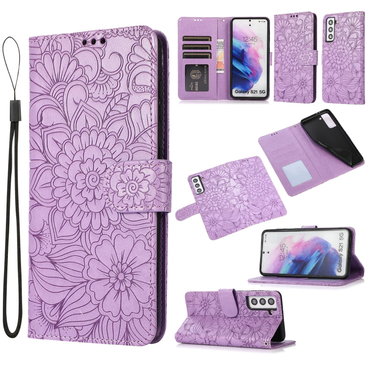 Skin Feel Embossed Sunflower Horizontal Flip Leather Case with Holder & Card Slots & Wallet & Lanyard, For Samsung Galaxy S21 5G, For Samsung Galaxy S21 FE, For Samsung Galaxy A21s, For Samsung Galaxy Note20, For Samsung Galaxy 5G / 4G�����������������...