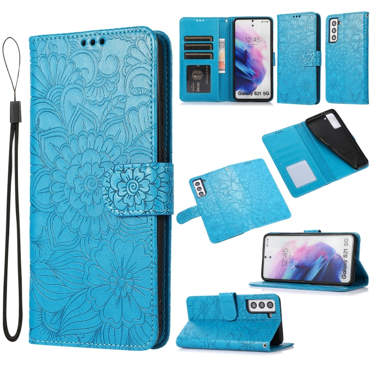 Skin Feel Embossed Sunflower Horizontal Flip Leather Case with Holder & Card Slots & Wallet & Lanyard, For Samsung Galaxy S21 5G, For Samsung Galaxy S21 FE, For Samsung Galaxy A21s, For Samsung Galaxy Note20, For Samsung Galaxy 5G / 4G�����������������...