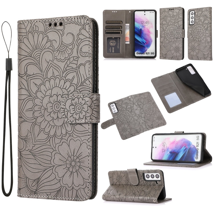 Skin Feel Embossed Sunflower Horizontal Flip Leather Case with Holder & Card Slots & Wallet & Lanyard, For Samsung Galaxy S21 5G, For Samsung Galaxy S21 FE, For Samsung Galaxy A21s, For Samsung Galaxy Note20, For Samsung Galaxy 5G / 4G�����������������...