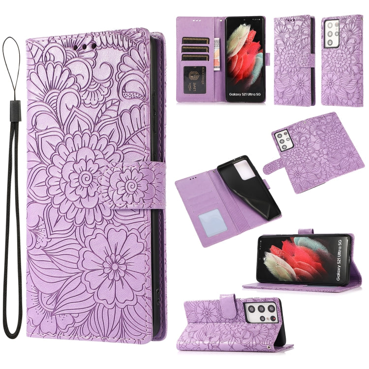 Skin Feel Embossed Sunflower Horizontal Flip Leather Case with Holder & Card Slots & Wallet & Lanyard, For Samsung Galaxy Note9, For Samsung Galaxy Note20 Ultra, For Samsung Galaxy S20 Ultra, For Samsung Galaxy S21 Ultra 5G, For Samsung Galaxy A30s����...