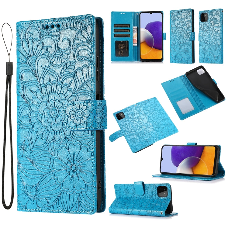 Skin Feel Embossed Sunflower Horizontal Flip Leather Case with Holder & Card Slots & Wallet & Lanyard, For Samsung Galaxy A22 5G, For Samsung Galaxy A51