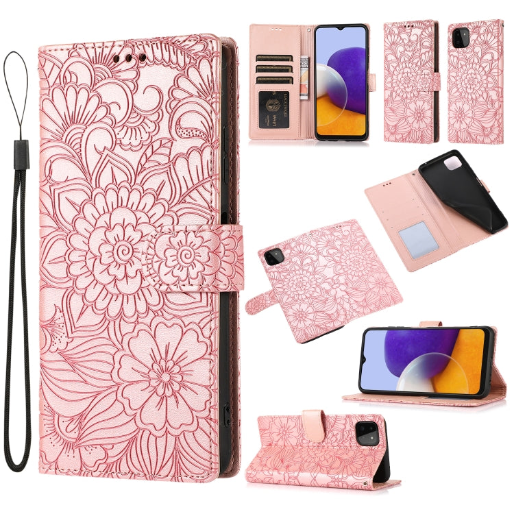 Skin Feel Embossed Sunflower Horizontal Flip Leather Case with Holder & Card Slots & Wallet & Lanyard, For Samsung Galaxy A22 5G, For Samsung Galaxy A51