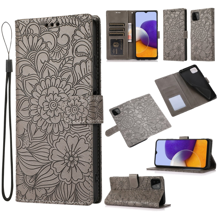 Skin Feel Embossed Sunflower Horizontal Flip Leather Case with Holder & Card Slots & Wallet & Lanyard, For Samsung Galaxy A22 5G, For Samsung Galaxy A51