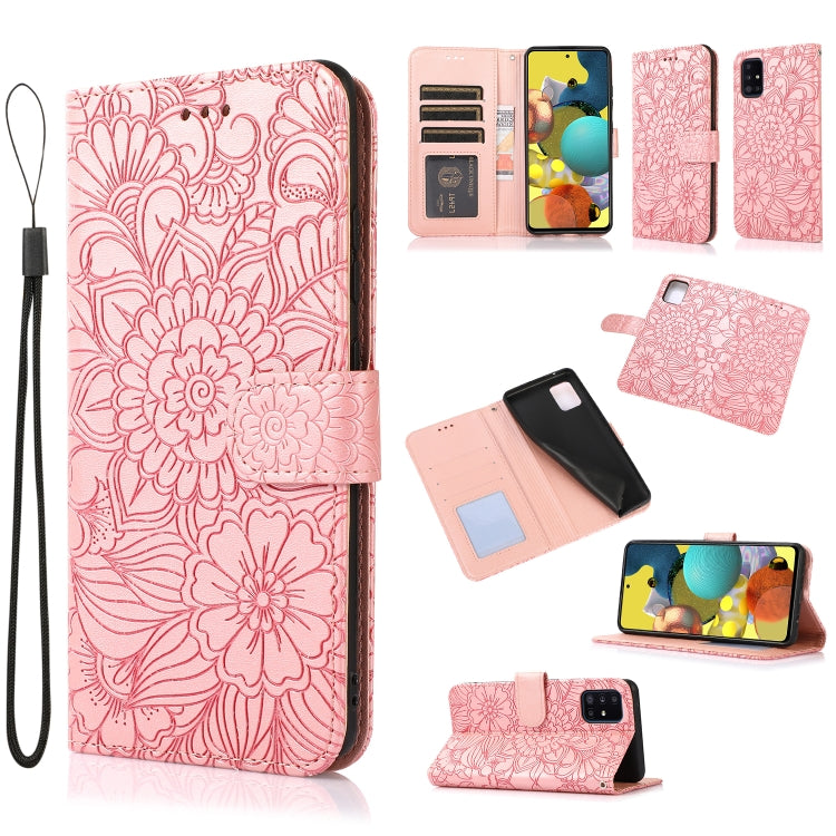 Skin Feel Embossed Sunflower Horizontal Flip Leather Case with Holder & Card Slots & Wallet & Lanyard, For Samsung Galaxy A22 5G, For Samsung Galaxy A51