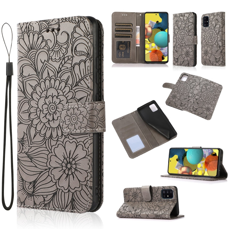 Skin Feel Embossed Sunflower Horizontal Flip Leather Case with Holder & Card Slots & Wallet & Lanyard, For Samsung Galaxy A22 5G, For Samsung Galaxy A51