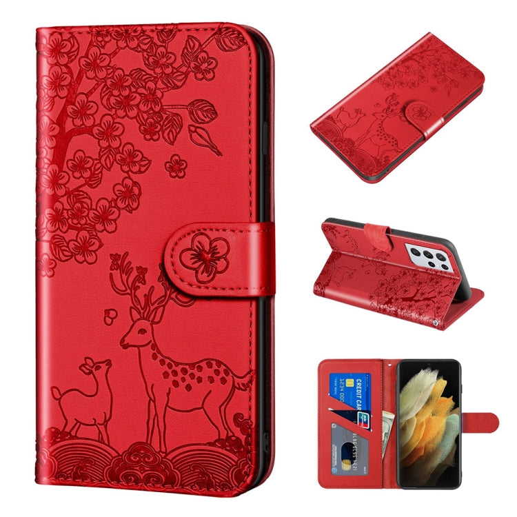 Sika Deer Embossing Pattern Horizontal Flip PU Leather Case with Holder & Card Slot & Wallet & Photo Frame, For Samsung Galaxy S21 5G, For Samsung Galaxy S21+ 5G, For Samsung Galaxy S21 Ultra 5G, For Samsung Galaxy S21 FE, For Samsung Galaxy S20�������...