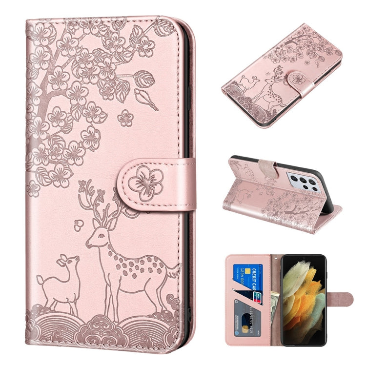 Sika Deer Embossing Pattern Horizontal Flip PU Leather Case with Holder & Card Slot & Wallet & Photo Frame, For Samsung Galaxy S21 5G, For Samsung Galaxy S21+ 5G, For Samsung Galaxy S21 Ultra 5G, For Samsung Galaxy S21 FE, For Samsung Galaxy S20�������...