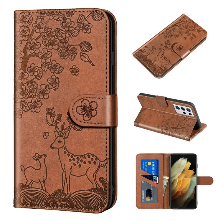 Sika Deer Embossing Pattern Horizontal Flip PU Leather Case with Holder & Card Slot & Wallet & Photo Frame, For Samsung Galaxy S21 5G, For Samsung Galaxy S21+ 5G, For Samsung Galaxy S21 Ultra 5G, For Samsung Galaxy S21 FE, For Samsung Galaxy S20�������...