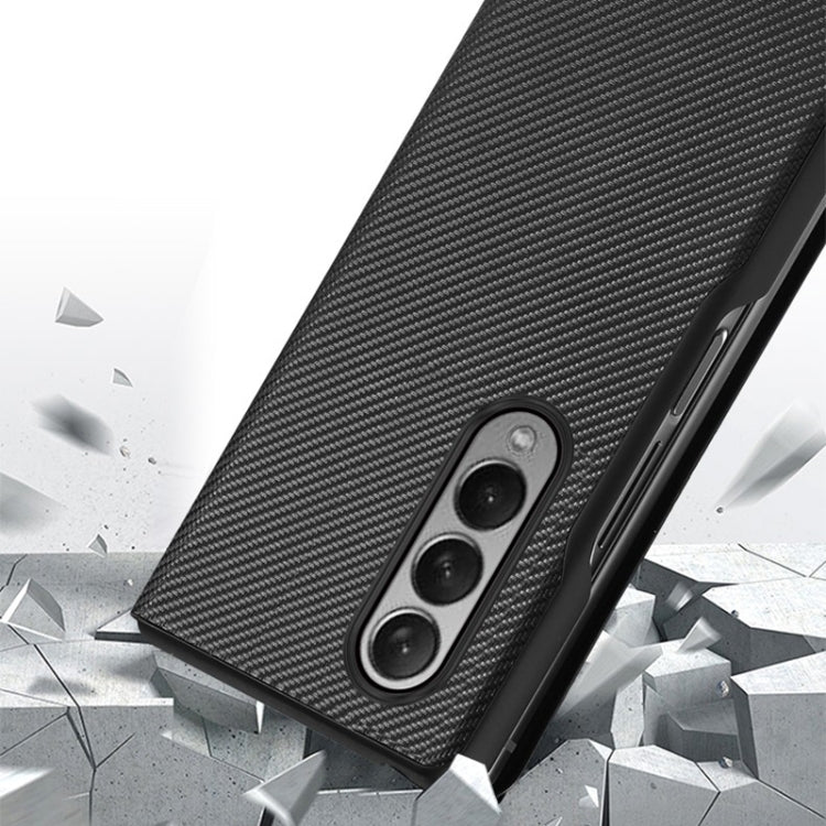 Carbon Fiber Texture Folding All Inclusive PU Shockproof Splicing Leather Case, For Samsung Galaxy Z Fold3 5G
