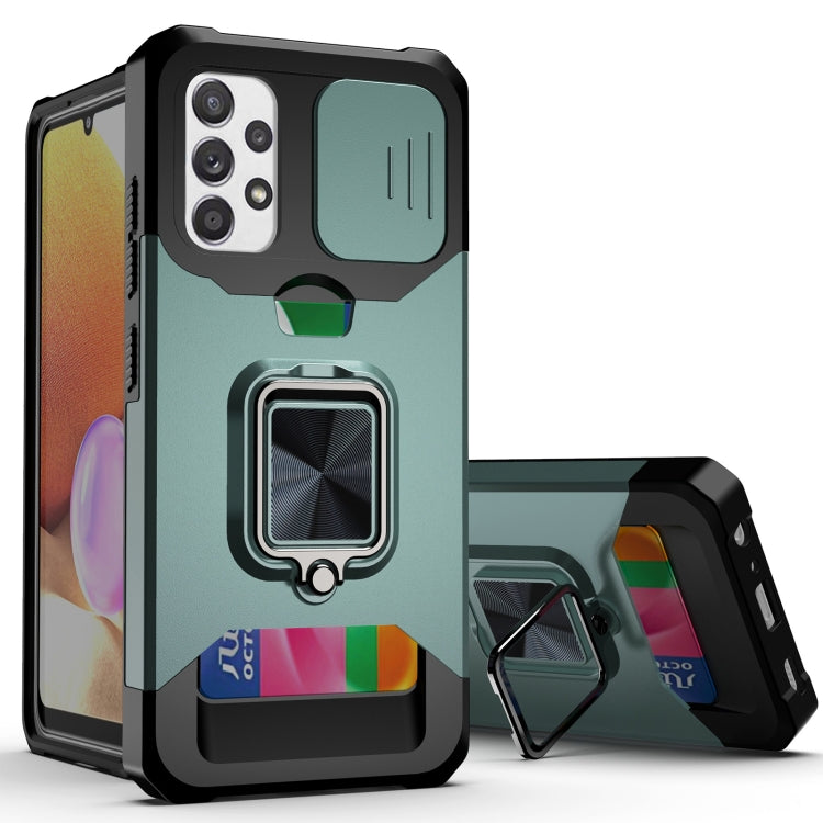 Sliding Camera Cover Design PC + TPU Shockproof Case with Ring Holder & Card Slot, For Samsung Galaxy A32 4G