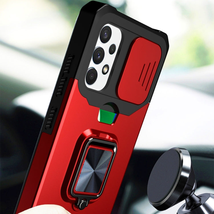 Sliding Camera Cover Design PC + TPU Shockproof Case with Ring Holder & Card Slot, For Samsung Galaxy A32 4G