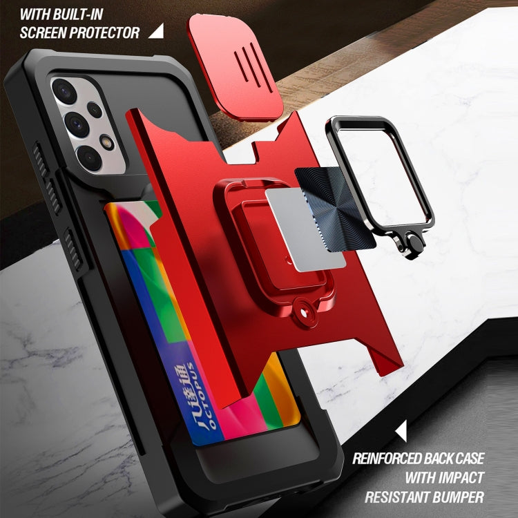 Sliding Camera Cover Design PC + TPU Shockproof Case with Ring Holder & Card Slot, For Samsung Galaxy A32 4G