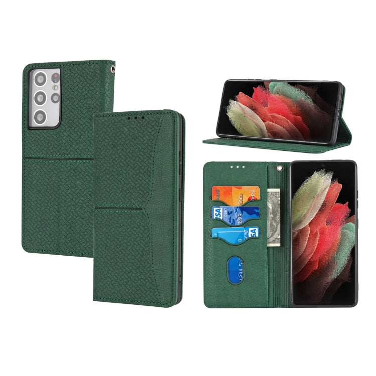 Woven Texture Stitching Magnetic Horizontal Flip PU Leather Case with Holder & Card Slots & Wallet & Lanyard, For Samsung Galaxy S21+ 5G, For Samsung Galaxy S21 Ultra 5G