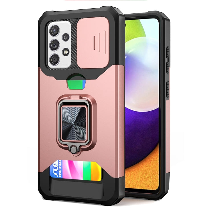 Sliding Camera Cover Design PC + TPU Shockproof Case with Ring Holder & Card Slot, For Google Pixel 6 Pro, For Samsung Galaxy A52, For Samsung Galaxy A72, For Samsung Galaxy S21, For Samsung Galaxy S21+, For Samsung Galaxy A12