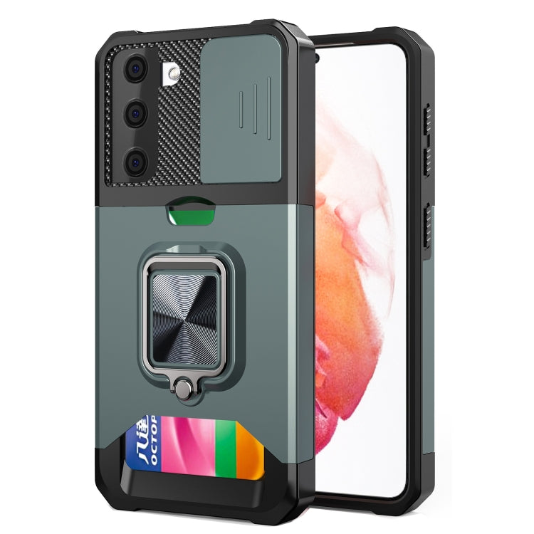 Sliding Camera Cover Design PC + TPU Shockproof Case with Ring Holder & Card Slot, For Google Pixel 6 Pro, For Samsung Galaxy A52, For Samsung Galaxy A72, For Samsung Galaxy S21, For Samsung Galaxy S21+, For Samsung Galaxy A12