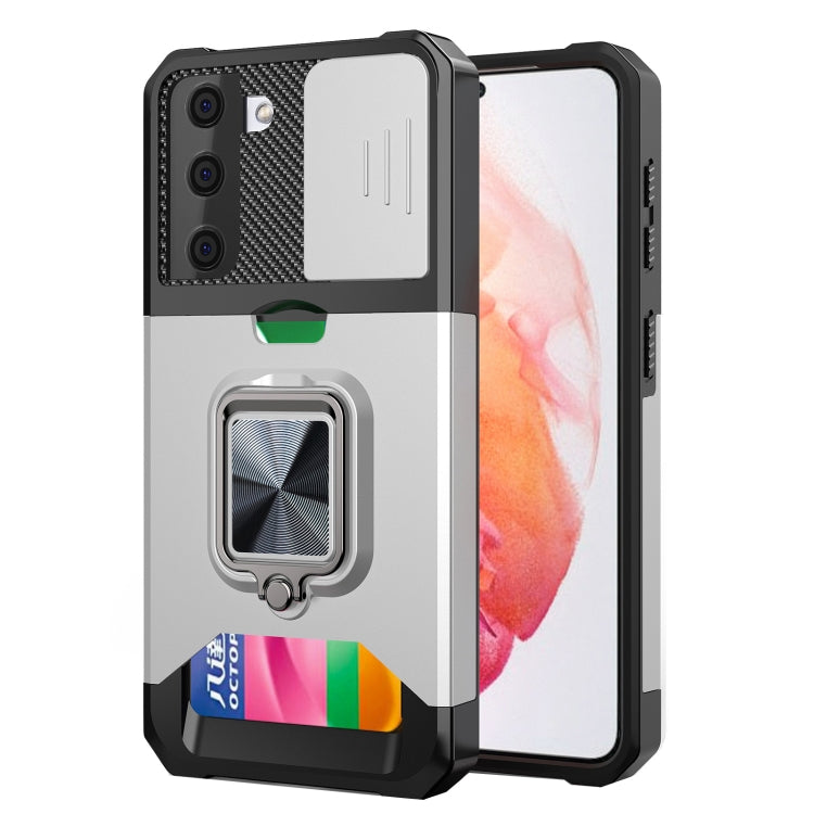 Sliding Camera Cover Design PC + TPU Shockproof Case with Ring Holder & Card Slot, For Google Pixel 6 Pro, For Samsung Galaxy A52, For Samsung Galaxy A72, For Samsung Galaxy S21, For Samsung Galaxy S21+, For Samsung Galaxy A12