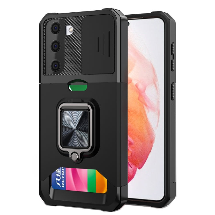 Sliding Camera Cover Design PC + TPU Shockproof Case with Ring Holder & Card Slot, For Google Pixel 6 Pro, For Samsung Galaxy A52, For Samsung Galaxy A72, For Samsung Galaxy S21, For Samsung Galaxy S21+, For Samsung Galaxy A12