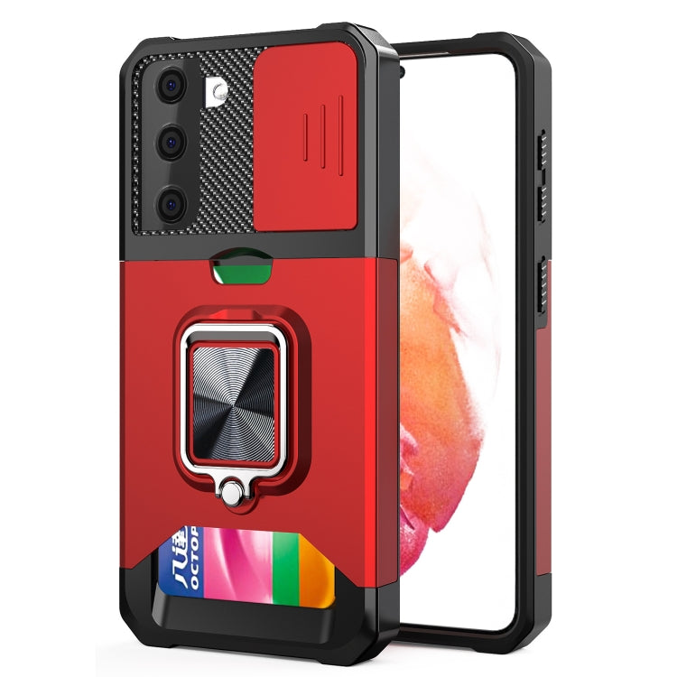 Sliding Camera Cover Design PC + TPU Shockproof Case with Ring Holder & Card Slot, For Google Pixel 6 Pro, For Samsung Galaxy A52, For Samsung Galaxy A72, For Samsung Galaxy S21, For Samsung Galaxy S21+, For Samsung Galaxy A12
