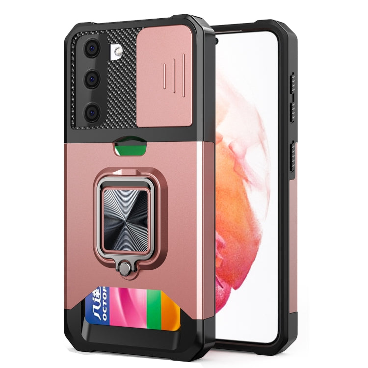 Sliding Camera Cover Design PC + TPU Shockproof Case with Ring Holder & Card Slot, For Google Pixel 6 Pro, For Samsung Galaxy A52, For Samsung Galaxy A72, For Samsung Galaxy S21, For Samsung Galaxy S21+, For Samsung Galaxy A12