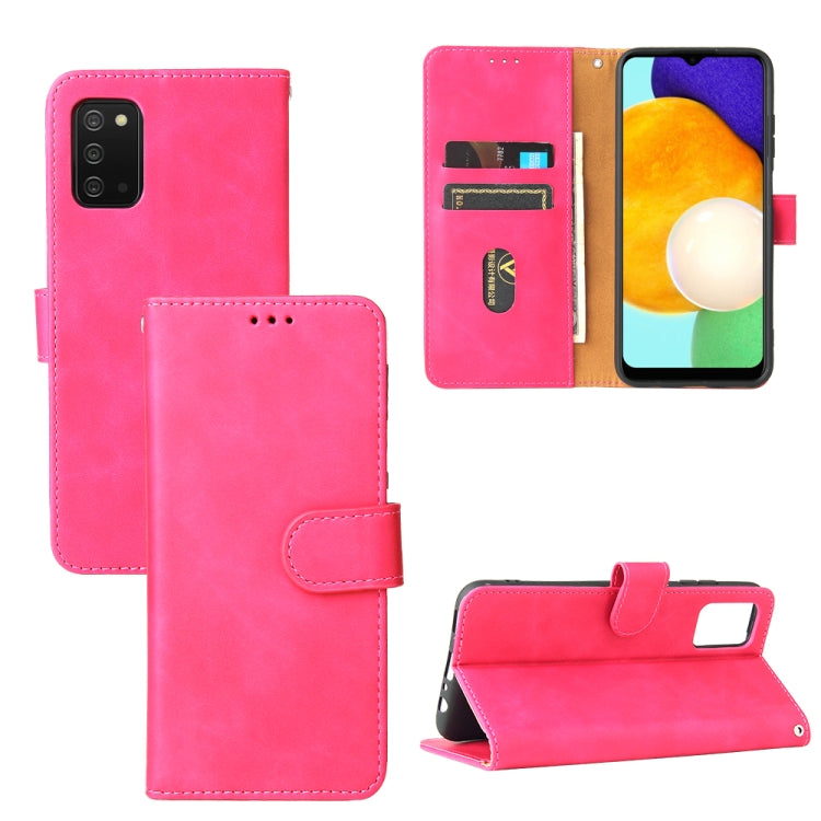 Solid Color Skin Feel Magnetic Buckle Horizontal Flip Calf Texture PU Leather Case with Holder & Card Slots & Wallet, For Samsung Galaxy A03s