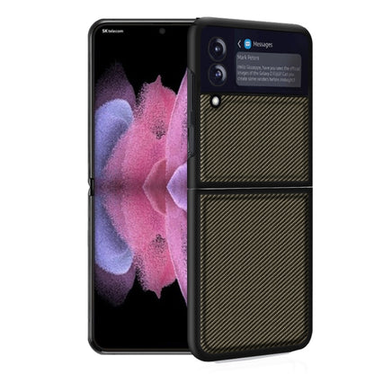 Solid Color Carbon Fiber Texture PU Shockproof Protective Case, For Samsung Galaxy Z Flip3 5G