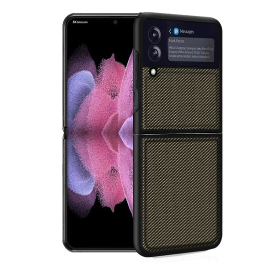 Solid Color Carbon Fiber Texture PU Shockproof Protective Case, For Samsung Galaxy Z Flip3 5G