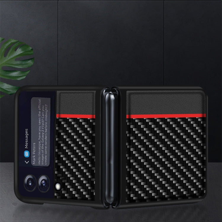 Carbon Fiber Texture Shockproof Splicing Leather Case, For Samsung Galaxy Z Flip3 5G