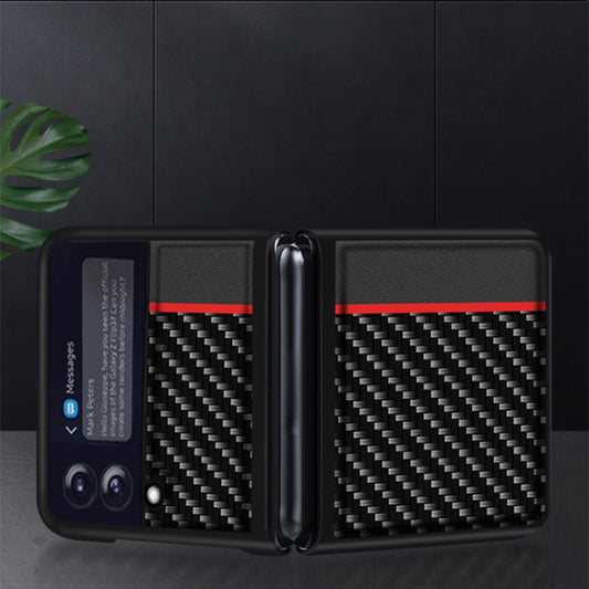 Carbon Fiber Texture Shockproof Splicing Leather Case, For Samsung Galaxy Z Flip3 5G