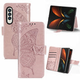 Butterfly Love Flowers Embossed Horizontal Flip Leather Case with Holder & Card Slots & Wallet & Lanyard, For Samsung Galaxy Z Fold3 5G