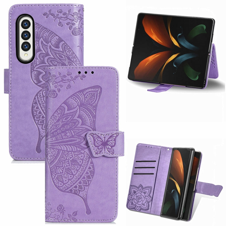 Butterfly Love Flowers Embossed Horizontal Flip Leather Case with Holder & Card Slots & Wallet & Lanyard, For Samsung Galaxy Z Fold3 5G