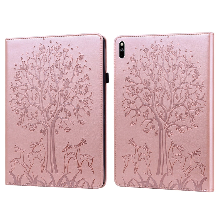 Tree & Deer Pattern Pressed Printing Horizontal Flip PU Leather Case with Holder & Card Slots, For Huawei MediaPad M5 lite, For Huawei MatePad Pro 10.8 2021, For Huawei MatePad 11 2021, For Huawei MediaPad T3 10, For Huawei MediaPad T5�����������������...