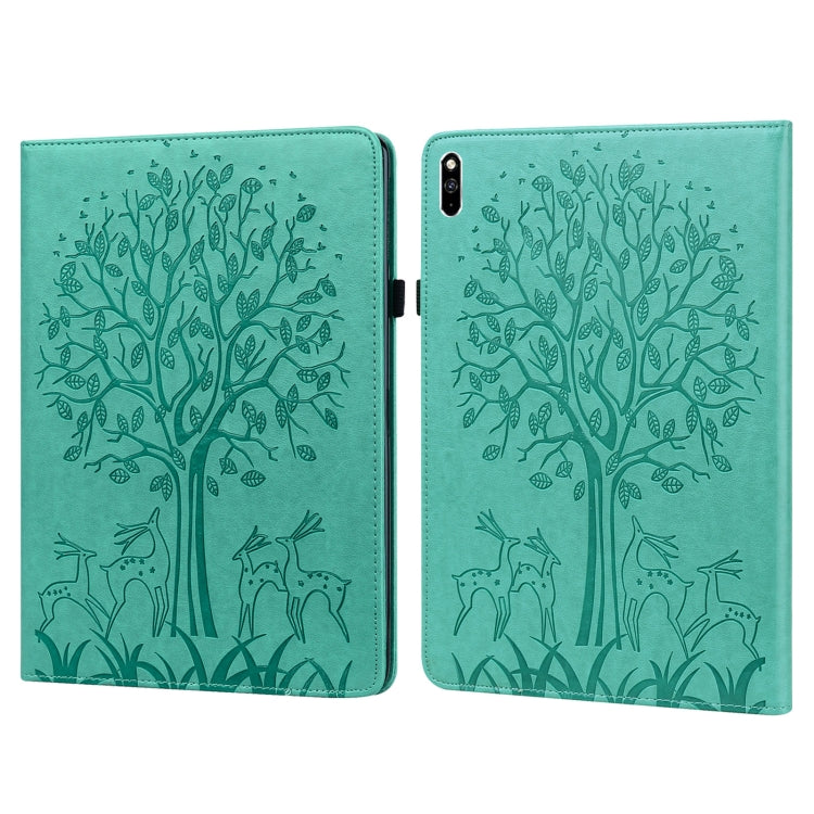 Tree & Deer Pattern Pressed Printing Horizontal Flip PU Leather Case with Holder & Card Slots, For Huawei MediaPad M5 lite, For Huawei MatePad Pro 10.8 2021, For Huawei MatePad 11 2021, For Huawei MediaPad T3 10, For Huawei MediaPad T5�����������������...