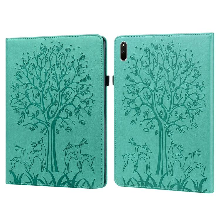 Tree & Deer Pattern Pressed Printing Horizontal Flip PU Leather Case with Holder & Card Slots, For Huawei MediaPad M5 lite, For Huawei MatePad Pro 10.8 2021, For Huawei MatePad 11 2021, For Huawei MediaPad T3 10, For Huawei MediaPad T5�����������������...