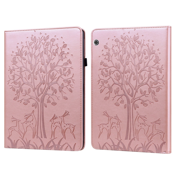 Tree & Deer Pattern Pressed Printing Horizontal Flip PU Leather Case with Holder & Card Slots, For Huawei MediaPad M5 lite, For Huawei MatePad Pro 10.8 2021, For Huawei MatePad 11 2021, For Huawei MediaPad T3 10, For Huawei MediaPad T5�����������������...